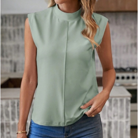 Classic Waffle Mock Cowl Neck Cap Sleeve Work Office Casual Top Blouse Shirt - Picture 13 of 16